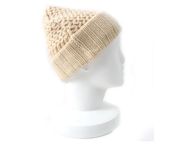 Chanel Cashmere COCO Mark Strickmütze für Damen Weiß Roh - Ansicht 4