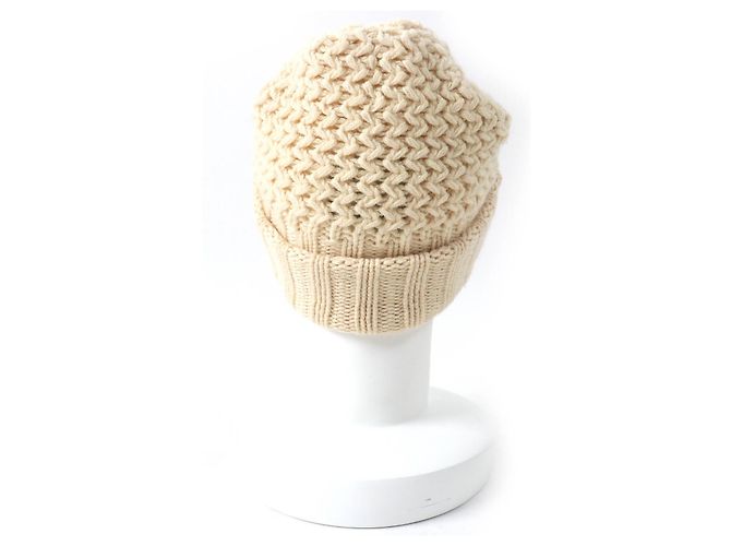 Chanel Cashmere COCO Mark Strickmütze für Damen Weiß Roh - Ansicht 5