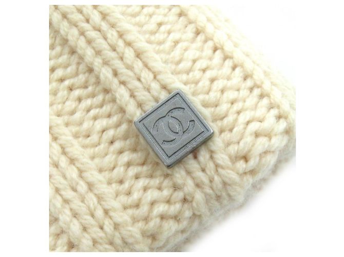 Chanel Cashmere COCO Mark Strickmütze für Damen Weiß Roh - Ansicht 7