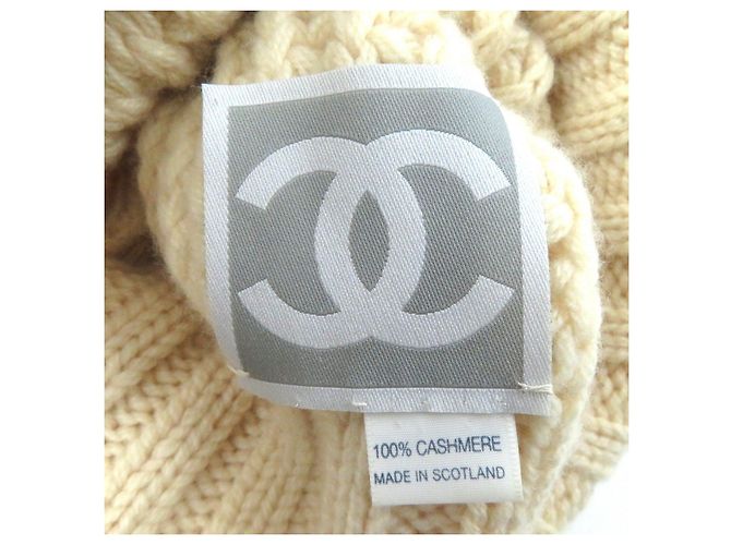 Chanel Cashmere COCO Mark Strickmütze für Damen Weiß Roh - Ansicht 8