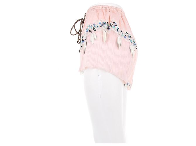Louis Vuitton Short satinado rosa con flecos - vista 4