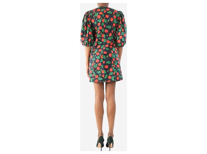 Ganni Schwarzes und rotes Blumenmuster Mini-Kleid - Größe UK 6 - Ansicht 2