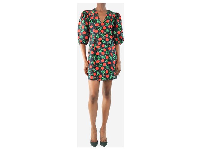 Ganni Schwarzes und rotes Blumenmuster Mini-Kleid - Größe UK 6 - Ansicht 3