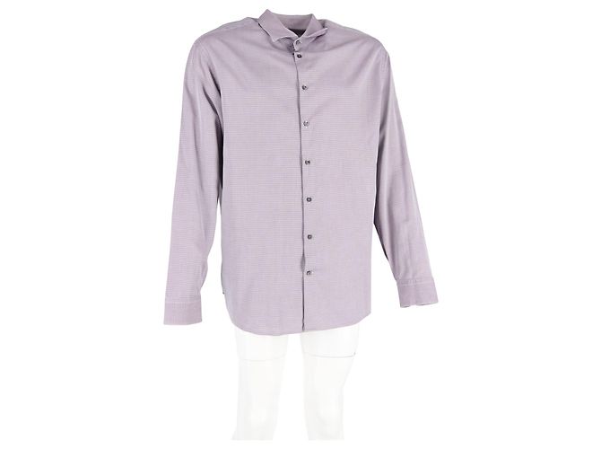 Camicia a maniche lunghe con stampa a quadri in cotone viola di Giorgio Armani Multicolore - vista 4