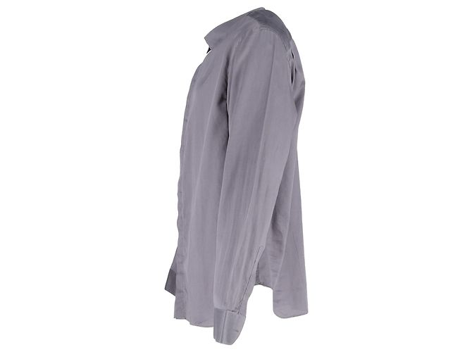 Camicia a maniche lunghe con bottone nascosto Giorgio Armani in cotone grigio - vista 2