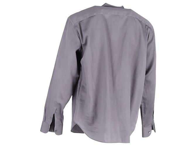 Camicia a maniche lunghe con bottone nascosto Giorgio Armani in cotone grigio - vista 3