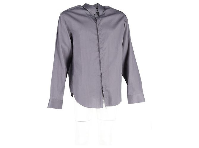 Camicia a maniche lunghe con bottone nascosto Giorgio Armani in cotone grigio - vista 4
