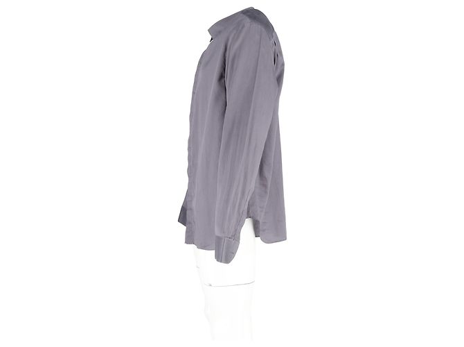 Camicia a maniche lunghe con bottone nascosto Giorgio Armani in cotone grigio - vista 5