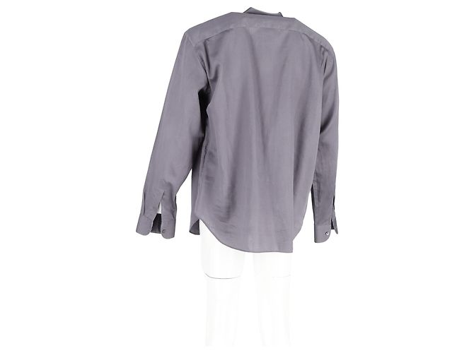 Camicia a maniche lunghe con bottone nascosto Giorgio Armani in cotone grigio - vista 6