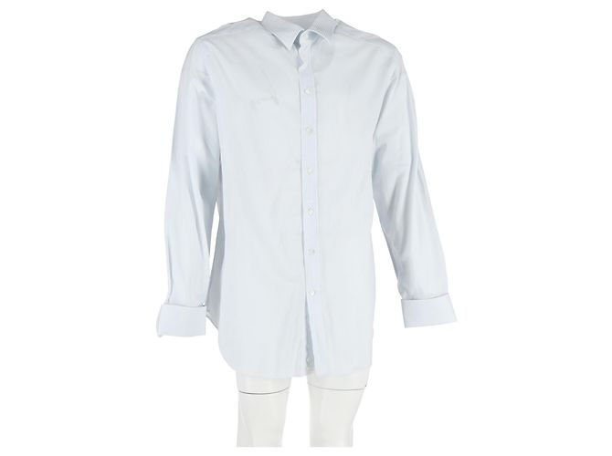 Camicia a maniche lunghe a micro righe Giorgio Armani in cotone azzurro Blu Blu chiaro - vista 4