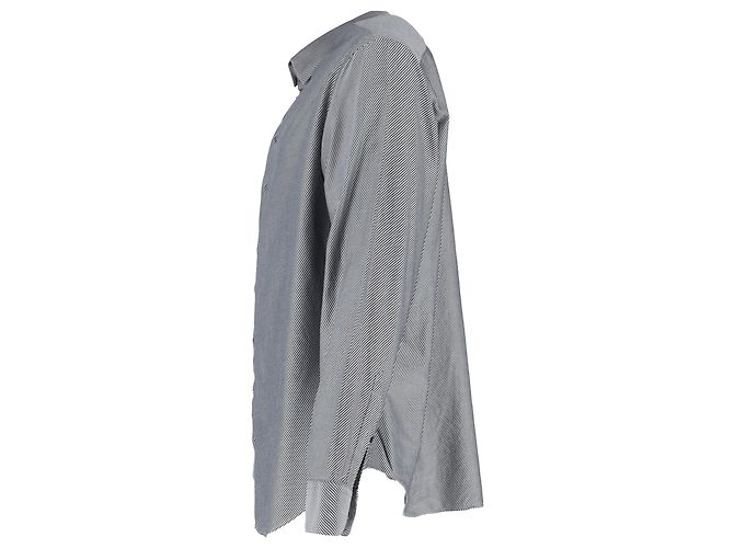 Camicia a maniche lunghe a righe diagonali Giorgio Armani in cotone grigio - vista 2
