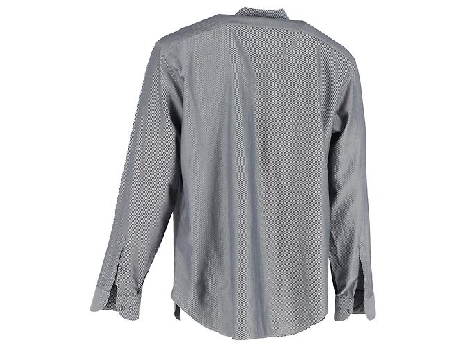 Camicia a maniche lunghe a righe diagonali Giorgio Armani in cotone grigio - vista 3