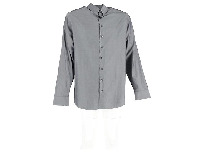 Camicia a maniche lunghe a righe diagonali Giorgio Armani in cotone grigio - vista 4