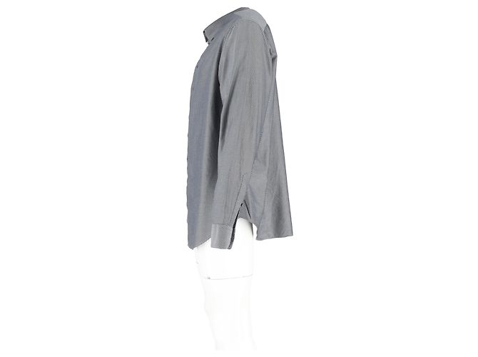 Camicia a maniche lunghe a righe diagonali Giorgio Armani in cotone grigio - vista 5