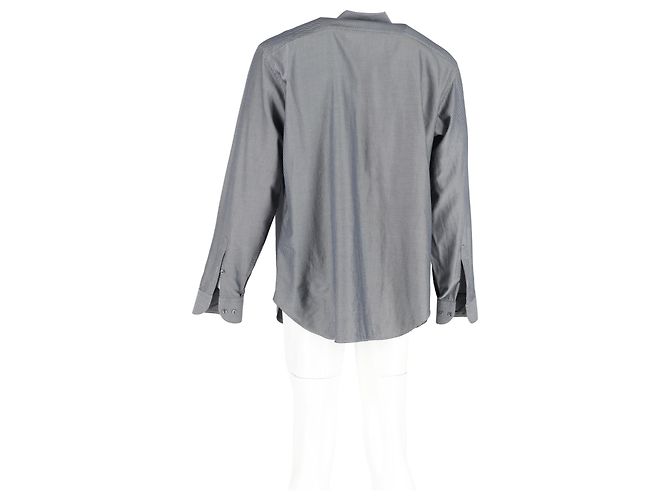 Camicia a maniche lunghe a righe diagonali Giorgio Armani in cotone grigio - vista 6