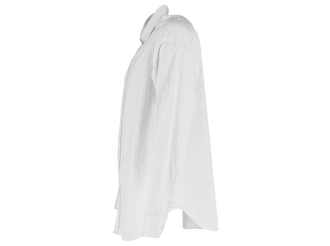 Giorgio Armani Striped Long Sleeve Shirt in White Cotton Cream - view 2