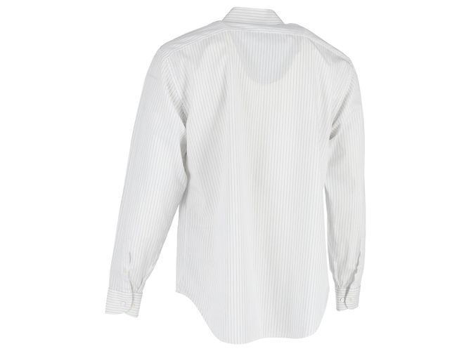 Giorgio Armani Striped Long Sleeve Shirt in White Cotton Cream - view 3