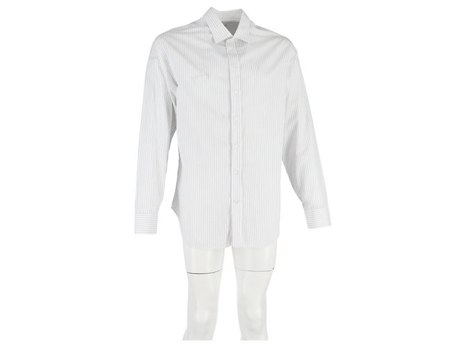 Giorgio Armani Striped Long Sleeve Shirt in White Cotton Cream - view 4