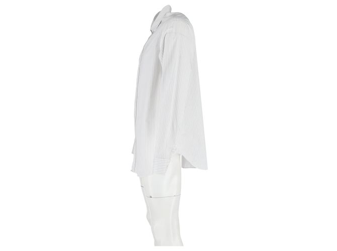 Giorgio Armani Striped Long Sleeve Shirt in White Cotton Cream - view 5