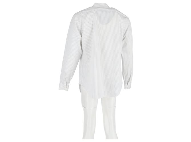 Giorgio Armani Striped Long Sleeve Shirt in White Cotton Cream - view 6