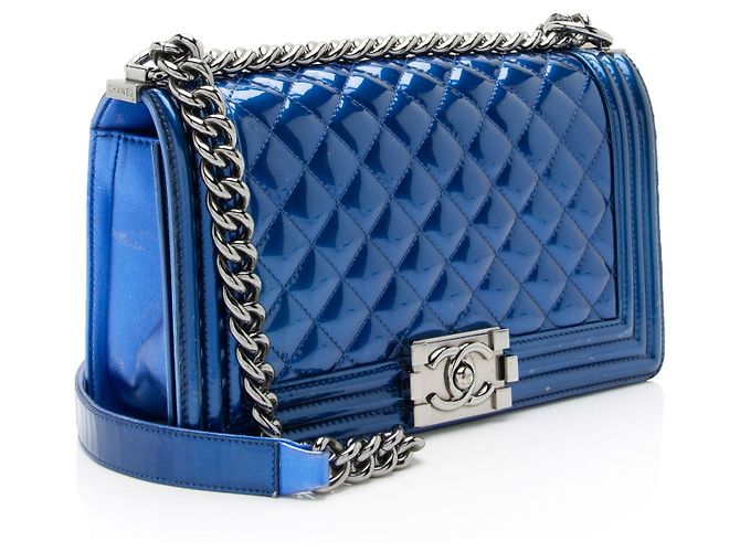 Chanel Metallic Patentleder Alte Medium Boy Bag Blau - Ansicht 2