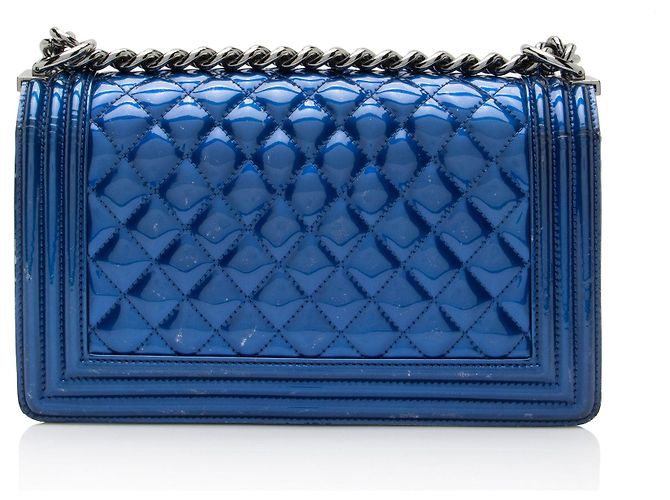 Chanel Metallic Patentleder Alte Medium Boy Bag Blau - Ansicht 3