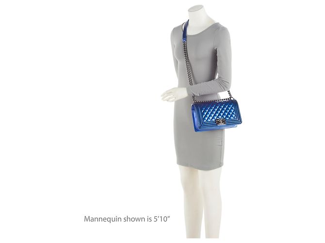 Chanel Metallic Patentleder Alte Medium Boy Bag Blau - Ansicht 5