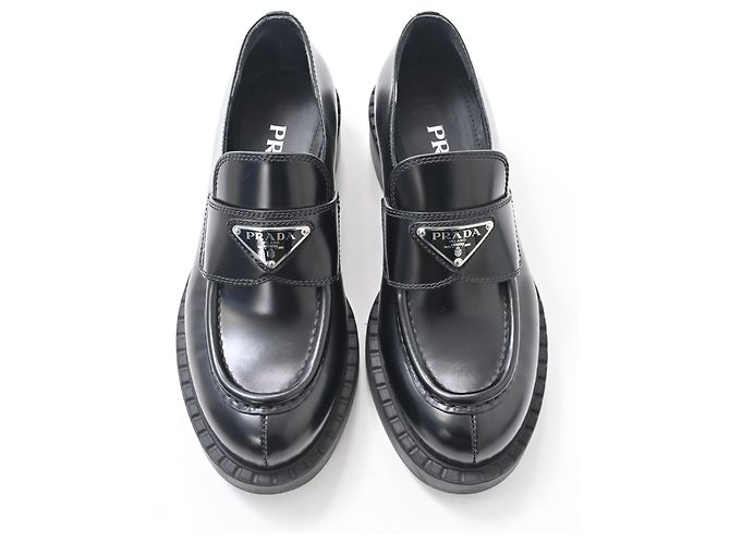 Mocassini a piattaforma in pelle nera Prada spazzolata Nero - vista 14