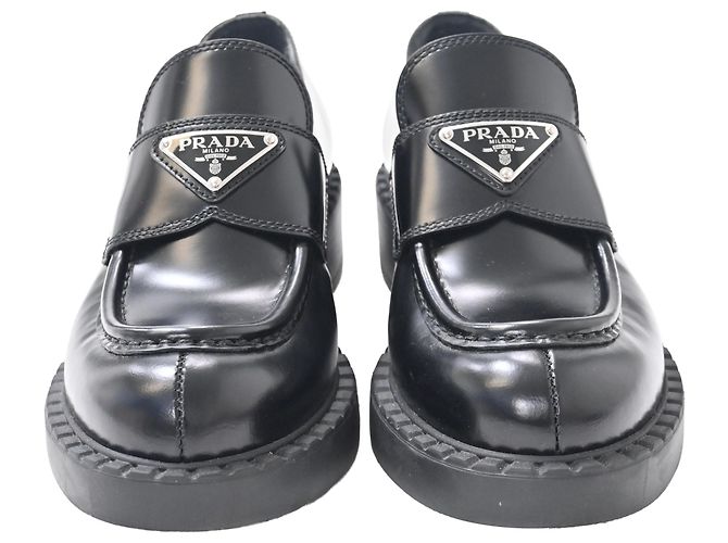 Mocassini a piattaforma in pelle nera Prada spazzolata Nero - vista 2