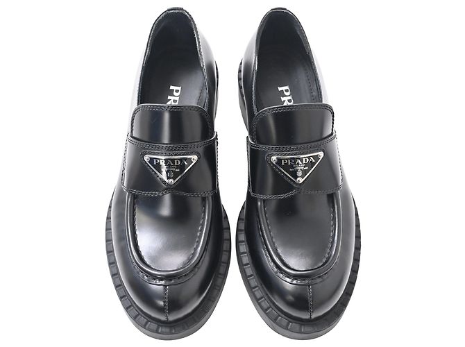 Mocassini a piattaforma in pelle nera Prada spazzolata Nero - vista 5