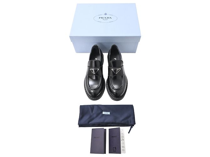 Mocassini a piattaforma in pelle nera Prada spazzolata Nero - vista 9
