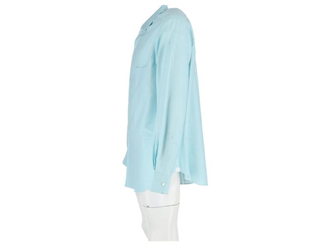 Camicia Bottonata Loro Piana in Cotone Azzurro - vista 5