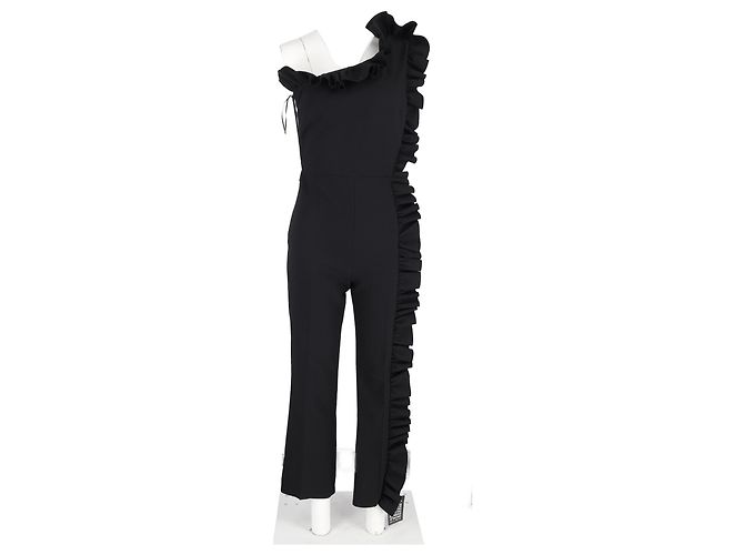 MSGM Ein-Schulter-Rüschensprunganzug aus schwarzem Polyester - Ansicht 4