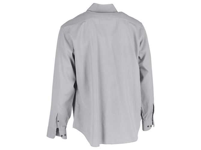 Giorgio Armani Patterned Hidden Button Shirt in Grey Cotton - view 3