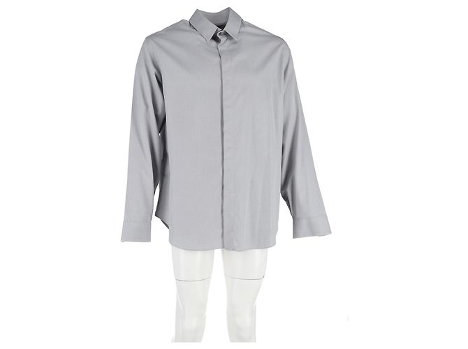 Giorgio Armani Patterned Hidden Button Shirt in Grey Cotton - view 4