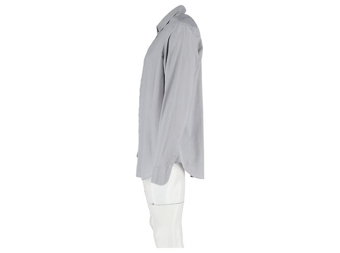 Giorgio Armani Patterned Hidden Button Shirt in Grey Cotton - view 5