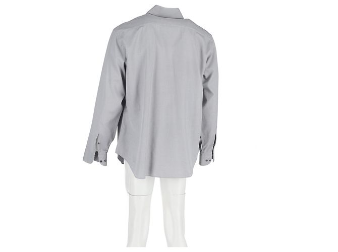 Giorgio Armani Patterned Hidden Button Shirt in Grey Cotton - view 6