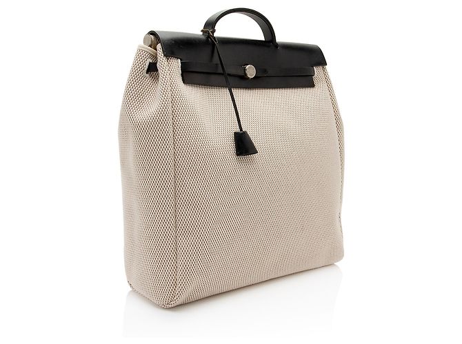 Borsa Hermès Vintage Toile Cabas Herbag 40 Marrone Beige - vista 2