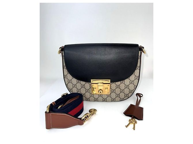Padlock Borsa a spalla nera Gucci GG Supreme Web con lucchetto Marrone - vista 2