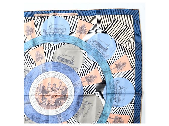 Hermès Foulard in seta Hermes Jeu des Omnibus et Dames Blu Multicolore - vista 3