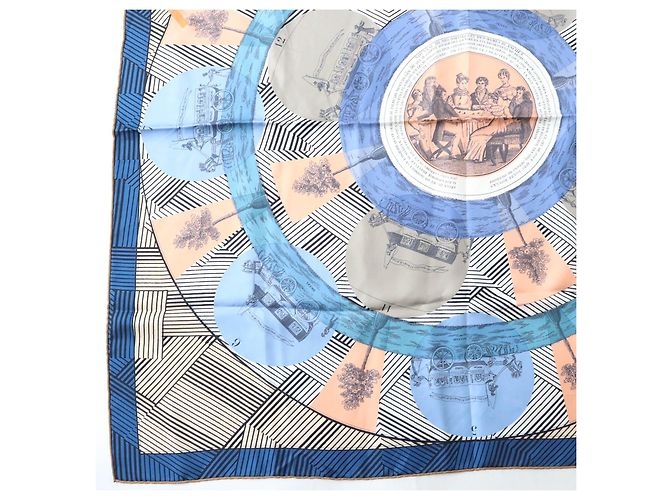 Hermès Foulard in seta Hermes Jeu des Omnibus et Dames Blu Multicolore - vista 5