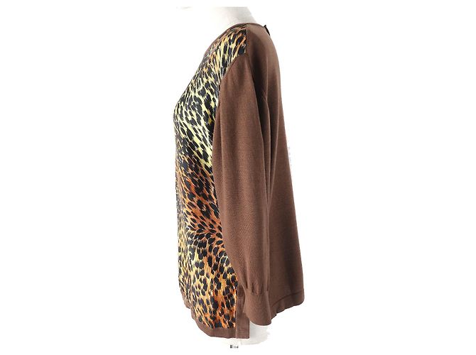 Autre Marque PULLOVER IN LANA E SETA CON STAMPA LEOPARDO LEONARD FASHION Marrone - vista 2