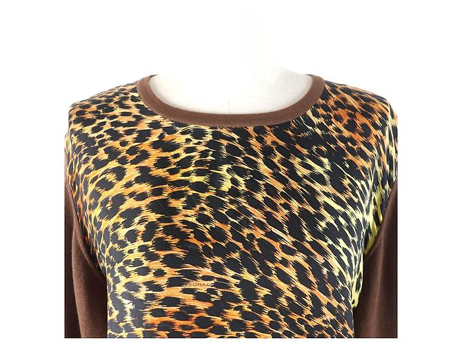 Autre Marque PULLOVER IN LANA E SETA CON STAMPA LEOPARDO LEONARD FASHION Marrone - vista 4