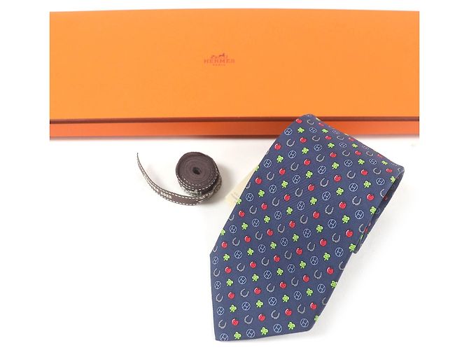 Hermès Corbata de seda Hermes H606012T Hecha en Francia Roja Azul - vista 2