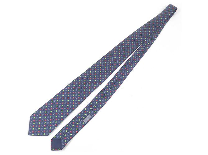 Hermès Corbata de seda Hermes H606012T Hecha en Francia Roja Azul - vista 3