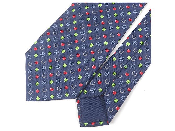 Hermès Corbata de seda Hermes H606012T Hecha en Francia Roja Azul - vista 4