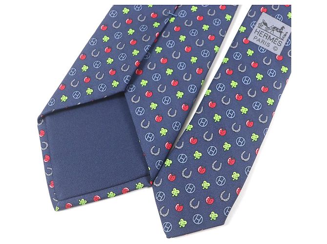 Hermès Corbata de seda Hermes H606012T Hecha en Francia Roja Azul - vista 5