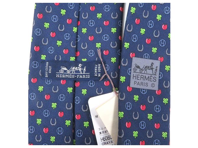 Hermès Corbata de seda Hermes H606012T Hecha en Francia Roja Azul - vista 6