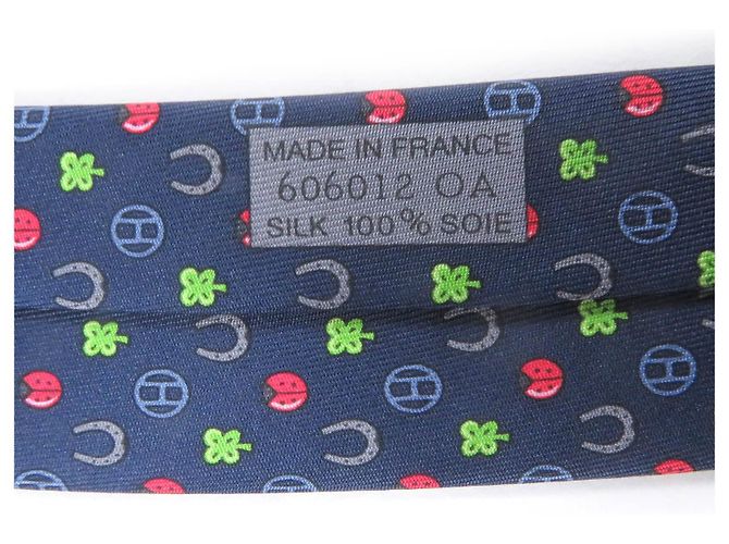 Hermès Corbata de seda Hermes H606012T Hecha en Francia Roja Azul - vista 7