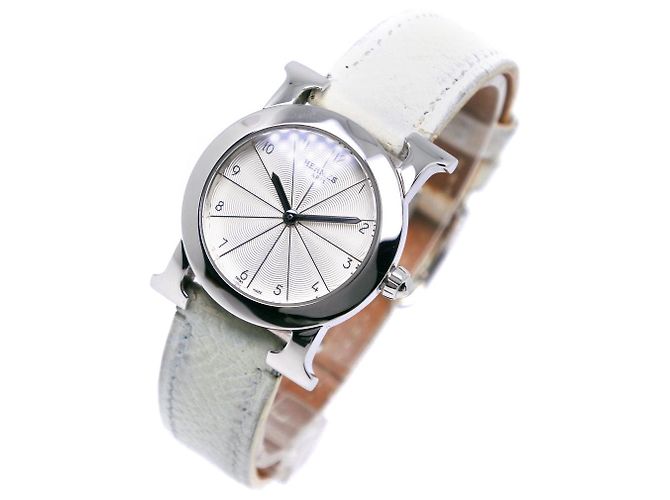 Hermès Hermes H Uhr Edelstahl Leder Quarz Silber - Ansicht 2